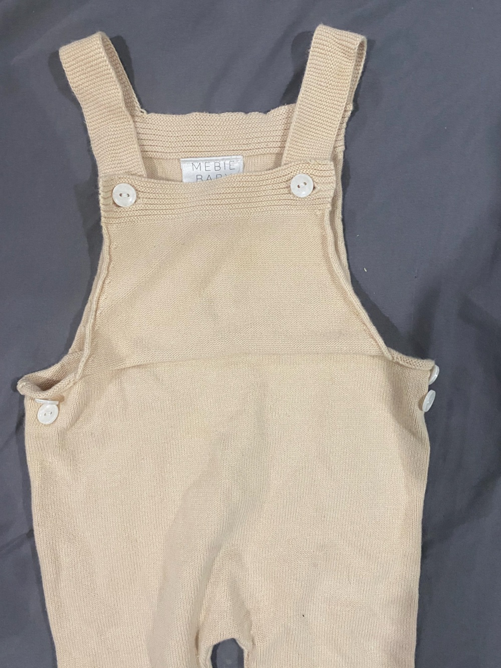 Mebie baby knit overalls in nude pink